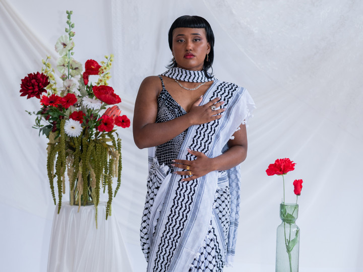 Ruby Joemai - Wrapped in Heritage × Keffiyeh Sari by Kaam Kari La